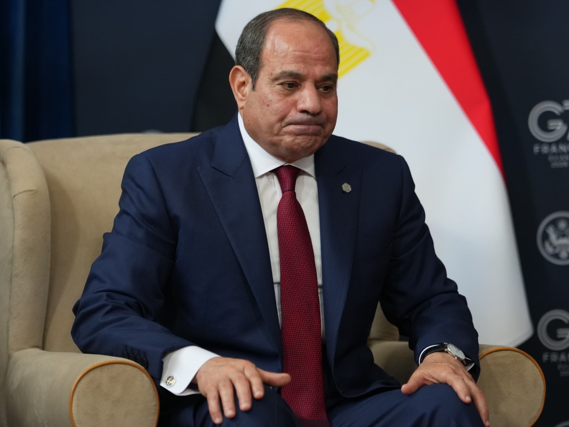 Egypt's President Abdel-Fattah el-Sissi meets with U.S. President Donald Trump on the sidelines of the G7 summit, Wednesday, June 17, 2026, in Evian-les-Bains, France. (AP Photo/Julia Demaree Nikhinson)