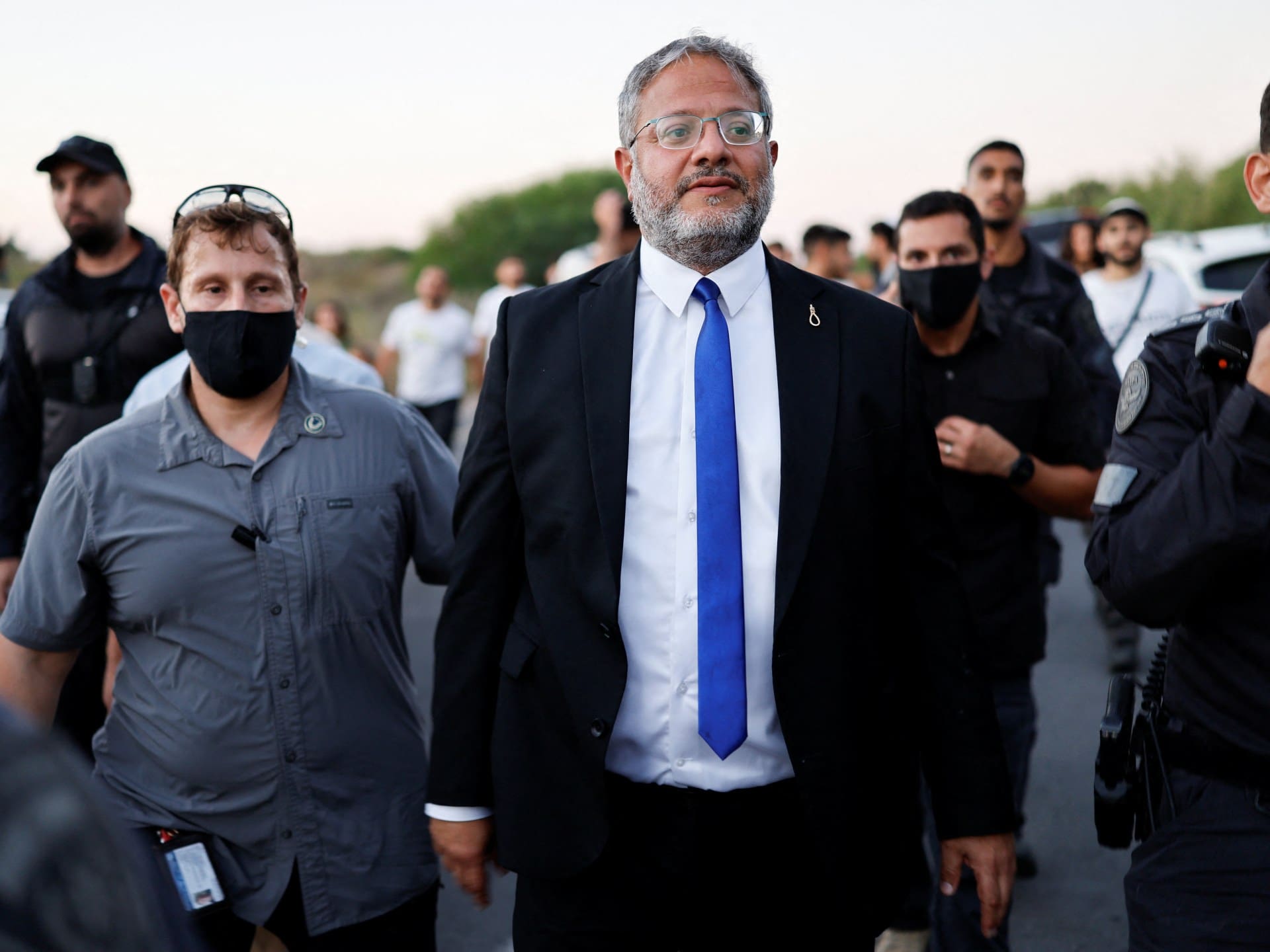Israeli National Security Minister Itamar Ben-Gvir joins pro-settlement Israelis on a march towards the Gaza Strip under the slogan "After 21 years, we're returning home", referring to Israel's unilateral withdrawal of around 8,500 Jewish settlers from the Gaza Strip in 2005, near Kibbutz Zikim and Israel’s border with Gaza, in southern Israel, July 19, 2026. REUTERS/Amir Cohen