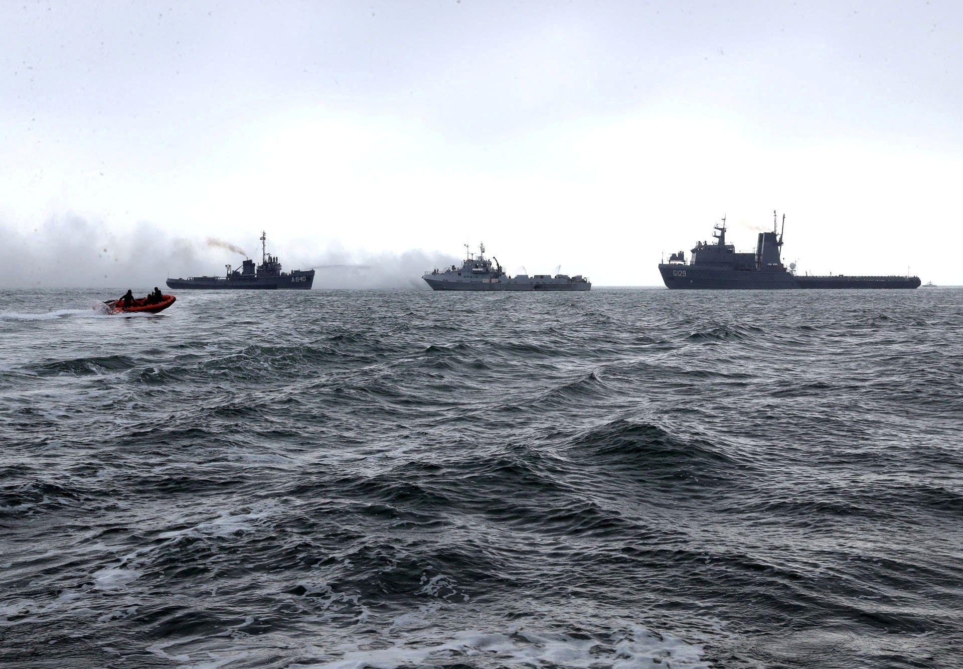 FILE PHOTO: Navy ships of Iran and Azerbaijan move during an exercise between Iran and Azerbaijan in the Caspian Sea, Iran, in this picture obtained on November 4, 2024. Iranian Army/WANA (West Asia News Agency)/Handout via REUTERS ATTENTION EDITORS - THIS PICTURE WAS PROVIDED BY A THIRD PARTY./File Photo